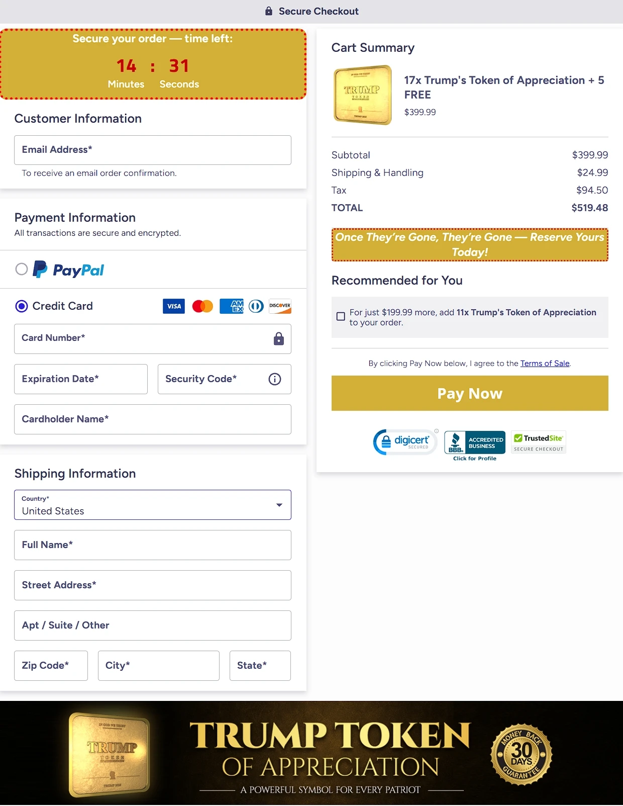 official trump token checkout page