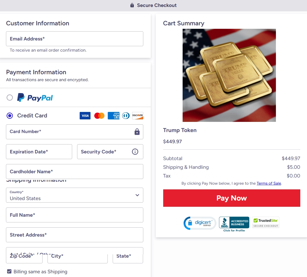 official trump token checkout page